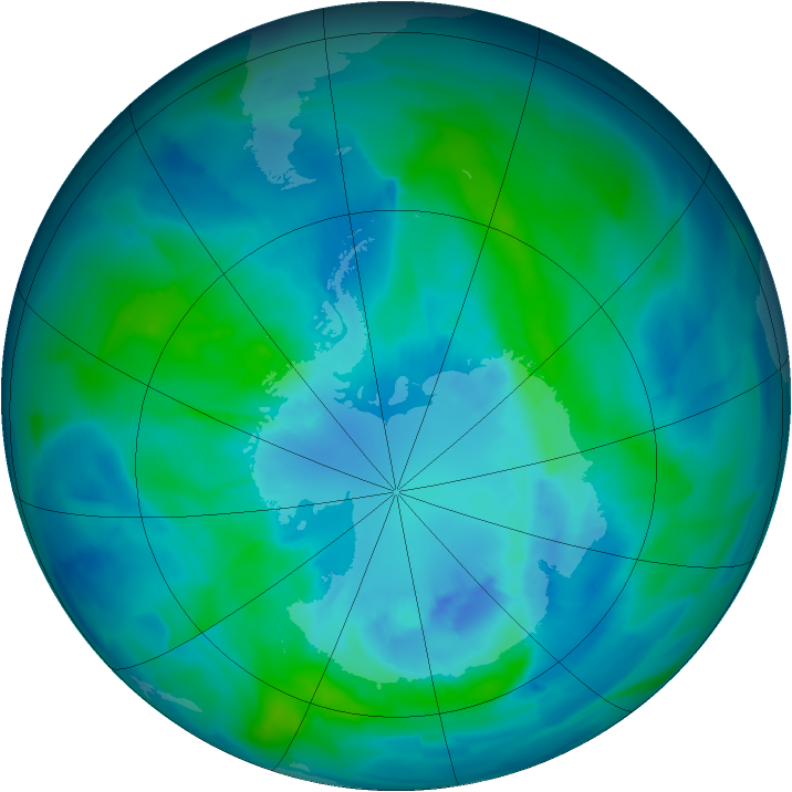 Antarctic ozone map for 31 March 2013